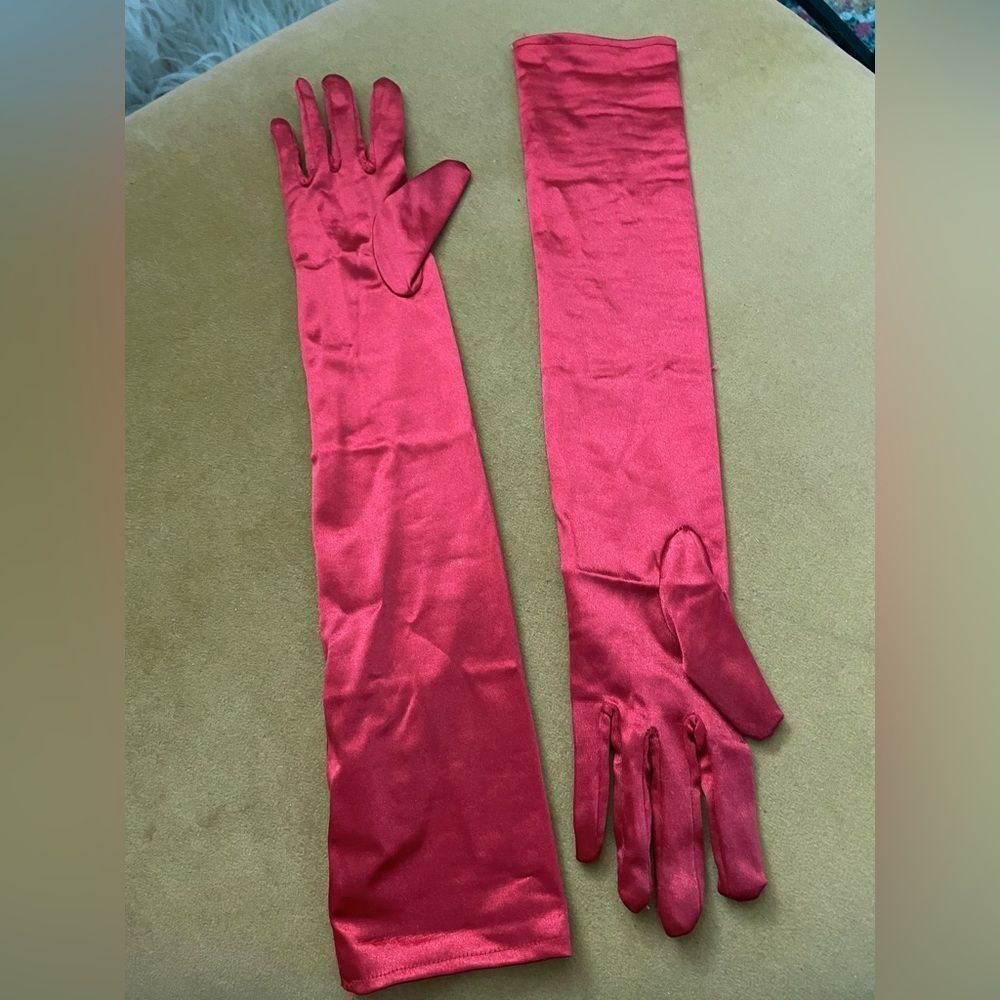 Red Satin Long Evening Gloves